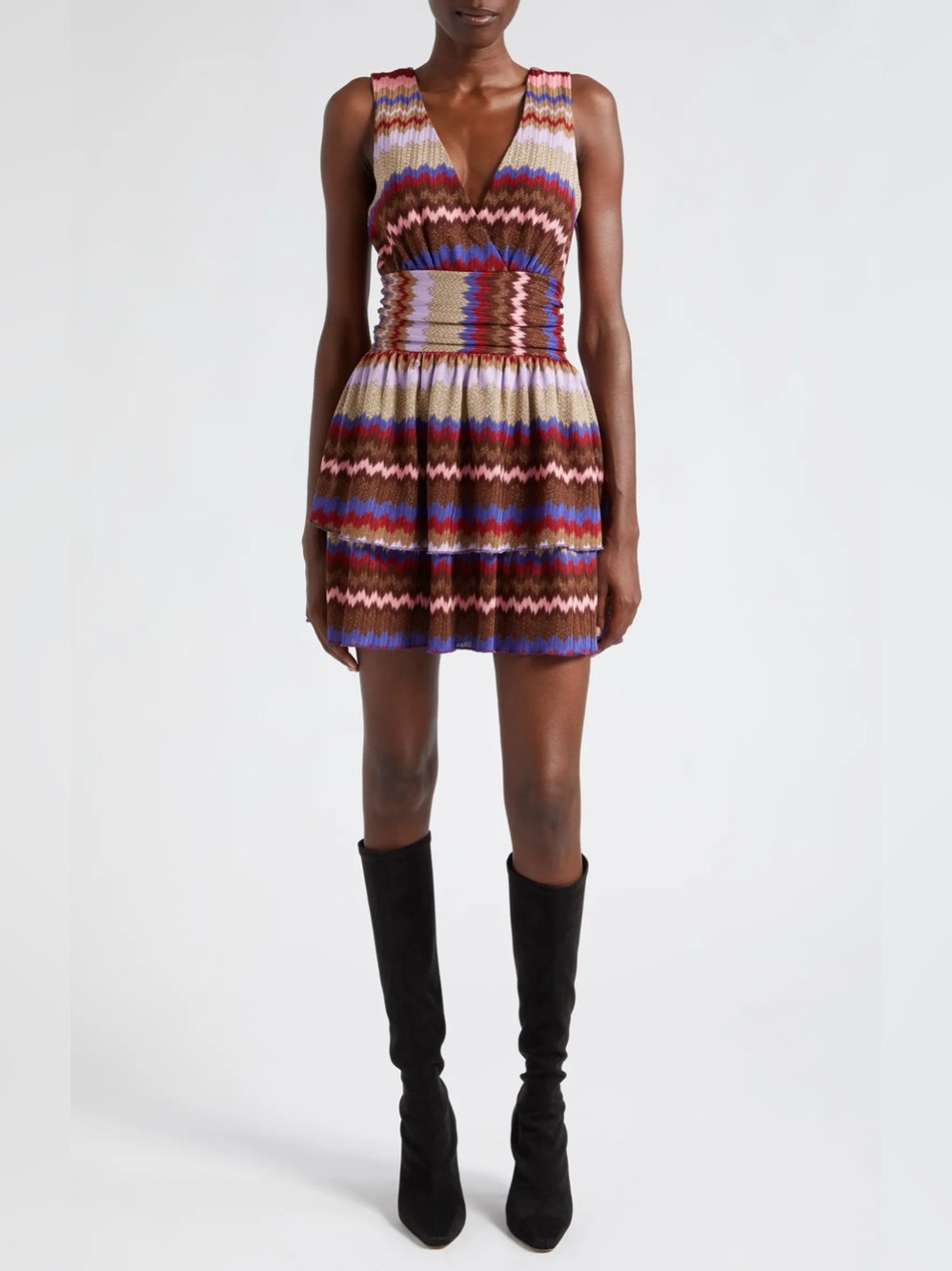 Ramy Brook Laura Metallic Stripe Tiered Minidress